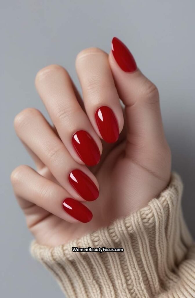 7. Short Cherry Red Nails with High Gloss