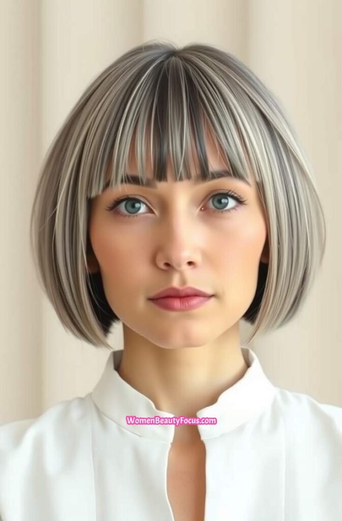 7. Short Grey Bob with Straight Cut Ends FrontStraight View