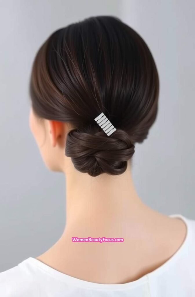 7. Sleek Claw Clip Bun Front View
