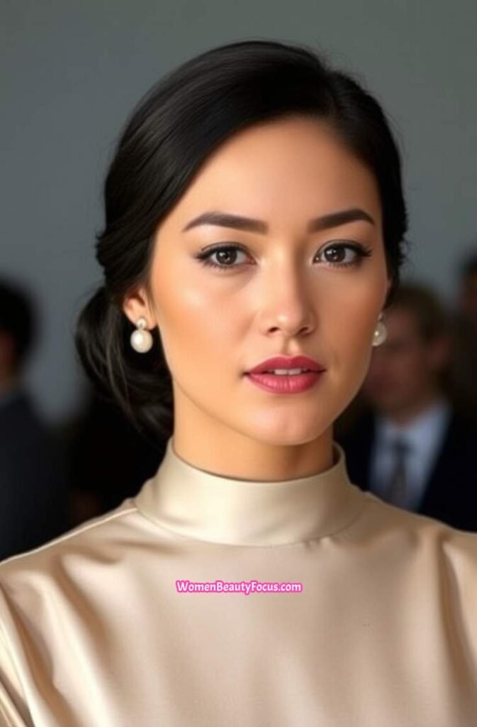 7. Sleek Low Bun with Side Part Front View