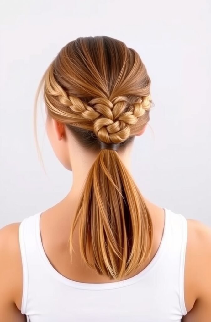 7. Sleek Mid Length Ponytail with Braided Wrap Front View