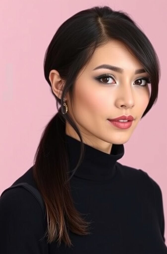 7. Sleek Side Part Ponytail Front View