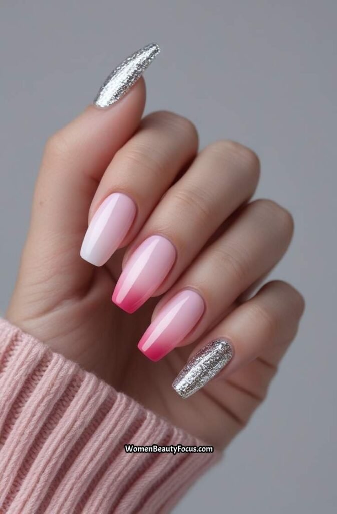7. Soft Pink Ombre Nails with Glitter Accents