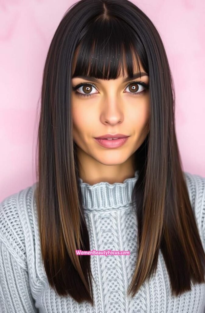 7. Straight Hair with Center Part and Glitter Roots Front View