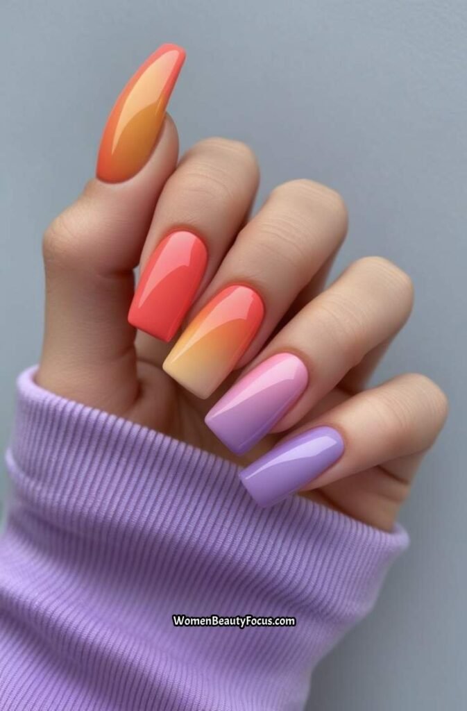 7. Sunset Gradient Square Nails