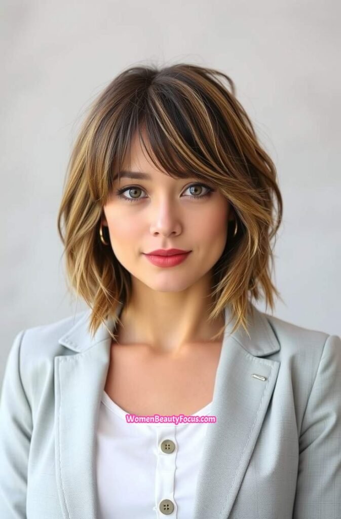 7. Tousled Lob with Textured Layers Front View