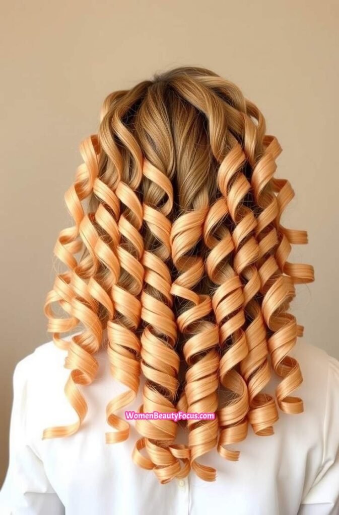8. Back View of Soft Peach Curls Back View