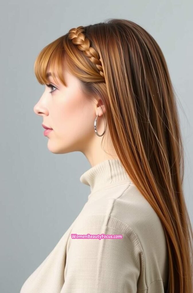 8. Braided Bangs with Straight Hair Side View