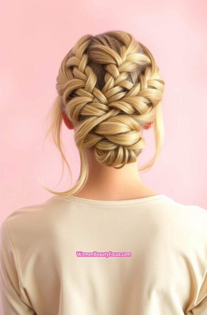 8. Braided Bun with Cascading Ends Back View
