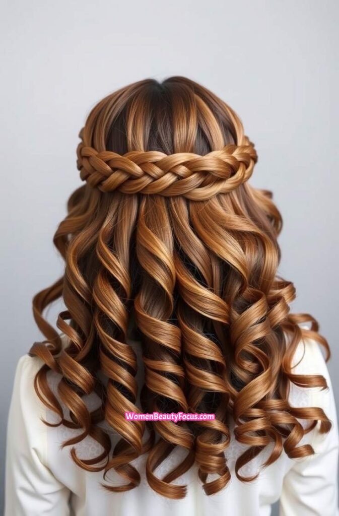 8. Braided Crown with Loose Curls Back View