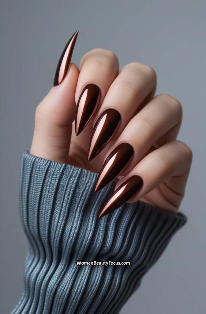 8. Cherry Brown Chrome Nails