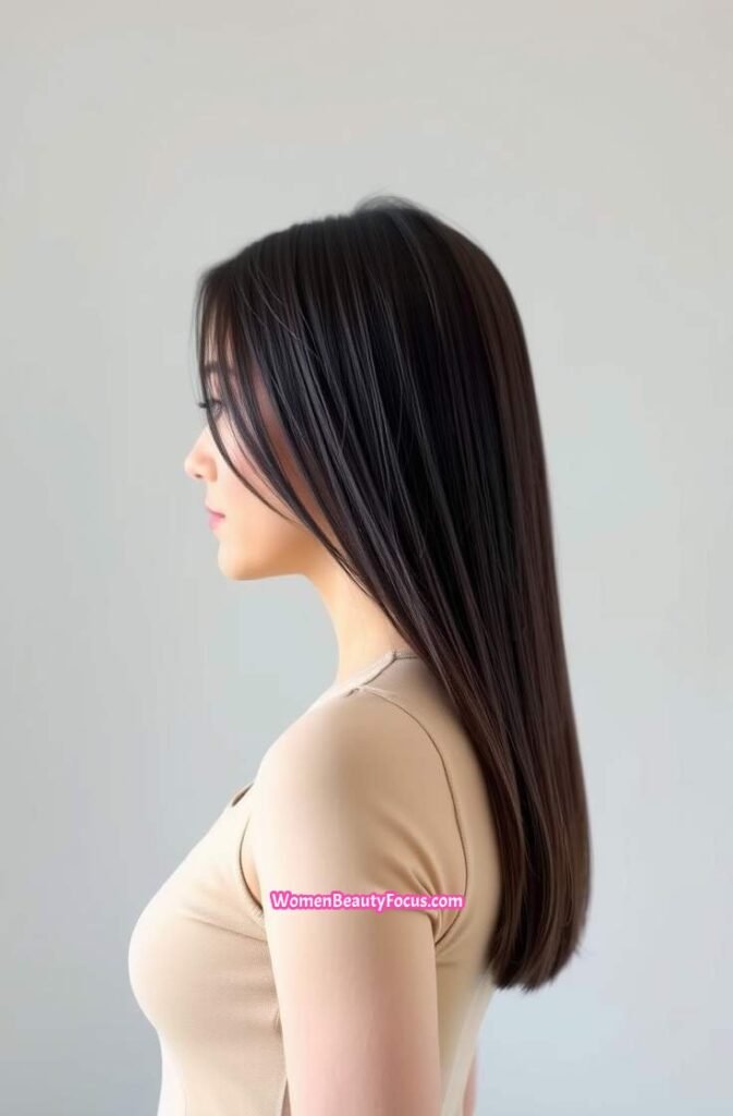 8. Collarbone Length Straight Hair with Tapered Ends Side View