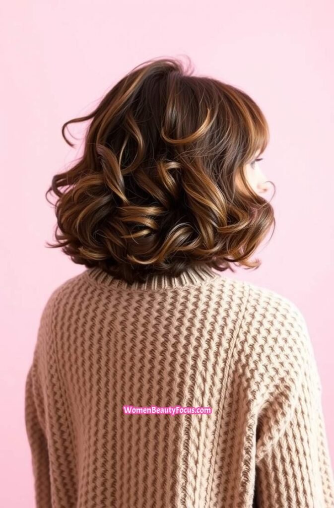 8. Curly Bob with Fringed Bangs Back View