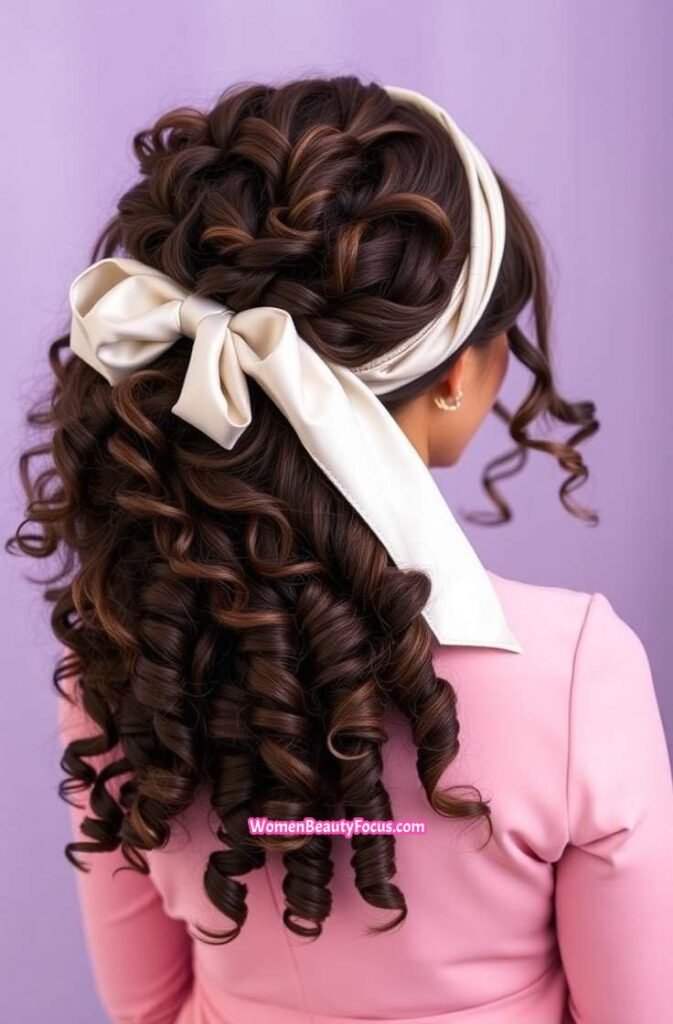 8. Curly Hair with Satin Headband Back View