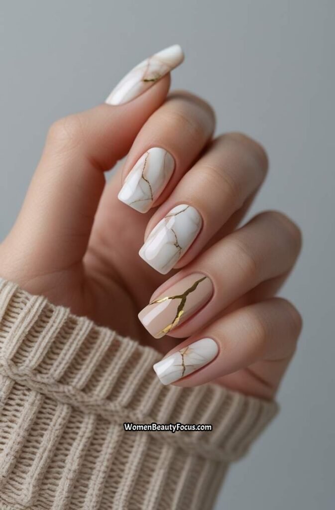8. Effect Marble Nails with Gold Veining