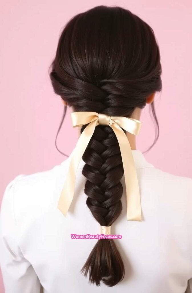 8. French Braid with Ribbon Accent Back View