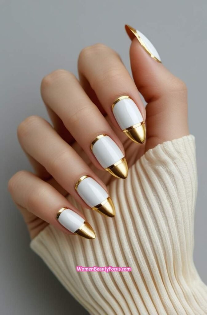 8. French Nails with Gold Lined Tips