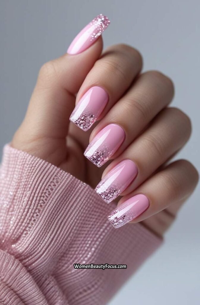8. Glittery Pink Gradient Nails