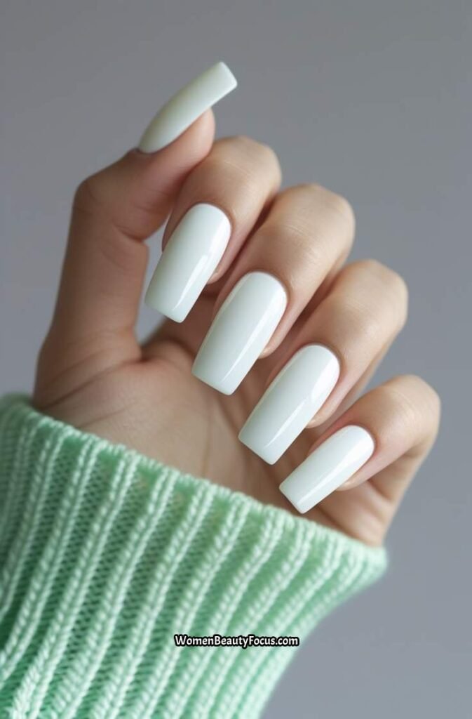 8. Glossy White Square Nails