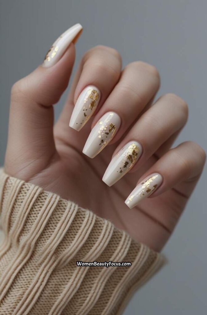 8. Gold Foil on Neutral Coffin Nails