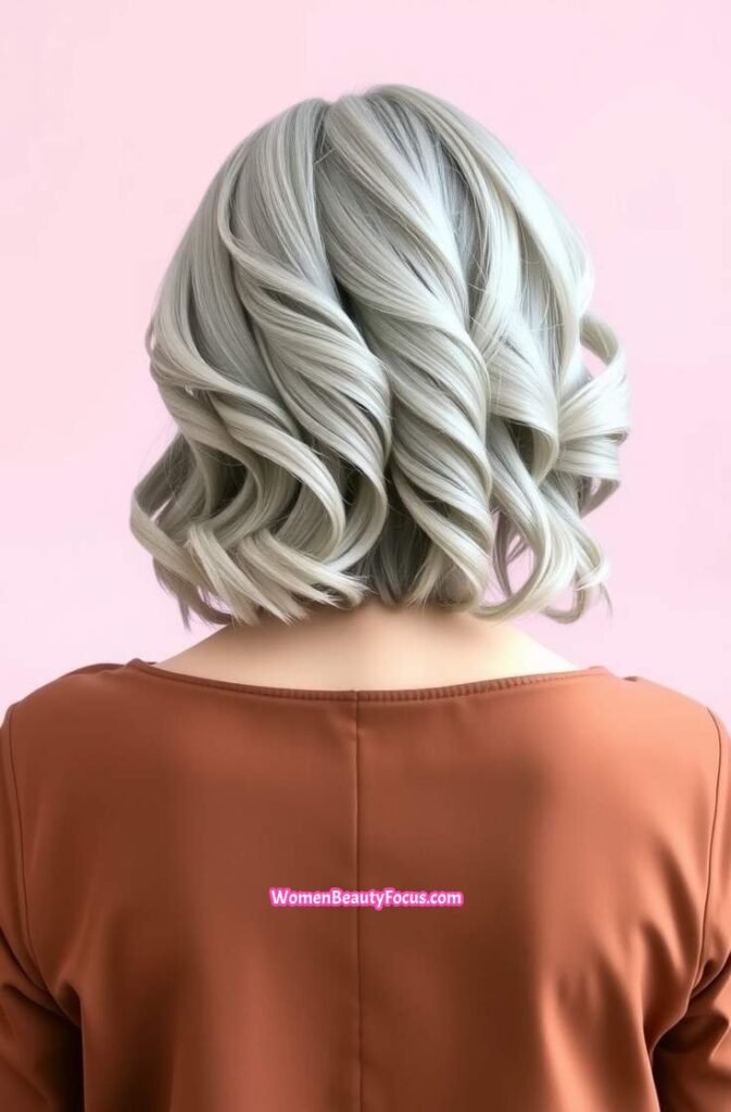 8. Grey Bob with Textured Waves Back View