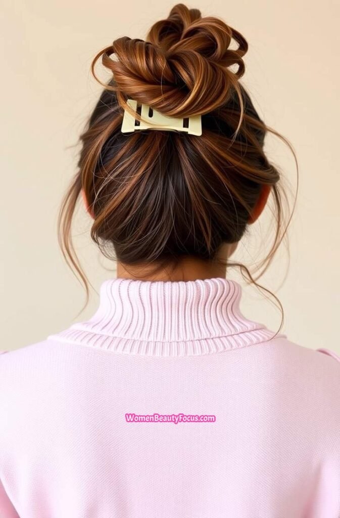 8. High Messy Claw Clip Bun Back View