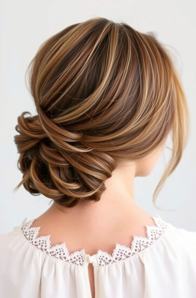 8. Loose Low Bun with Soft Tendrils Back View 1