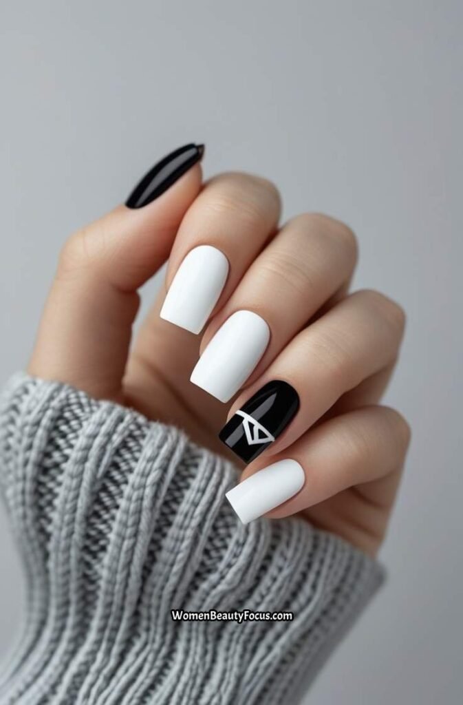 8. Minimalist Black and White Short Nails