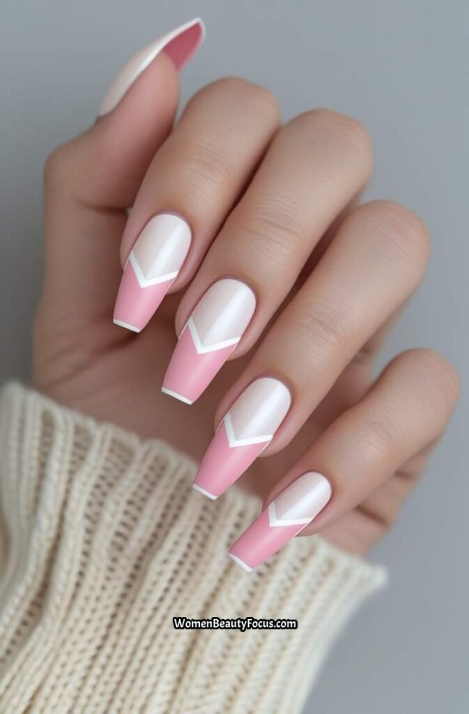 8. Pink Chevron French Tips