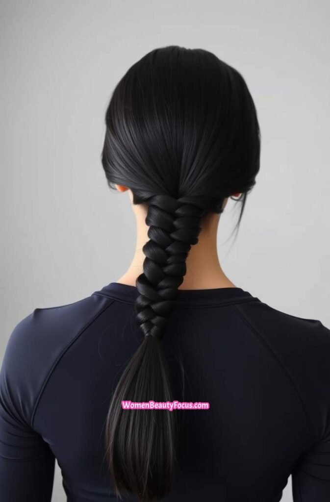 8. Sleek Low Ponytail with Side Braid Back View