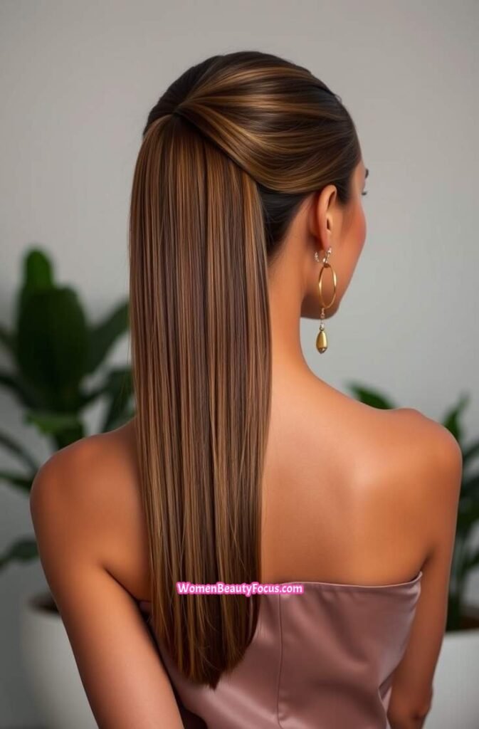 8. Sleek Side Part with Straightened Ends Back View