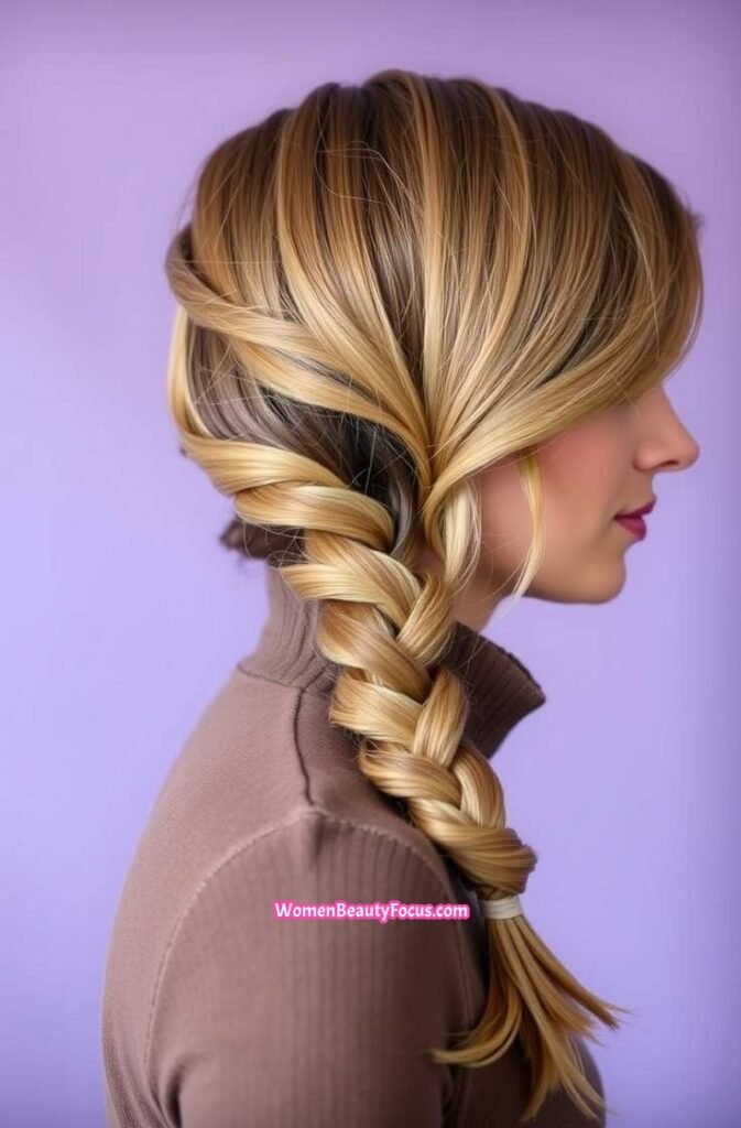 8. Soft Side Braid Tucked Over Shoulder Side View
