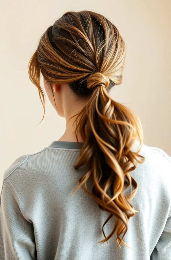 8. Soft Textured Ponytail with Loose Strands Back View