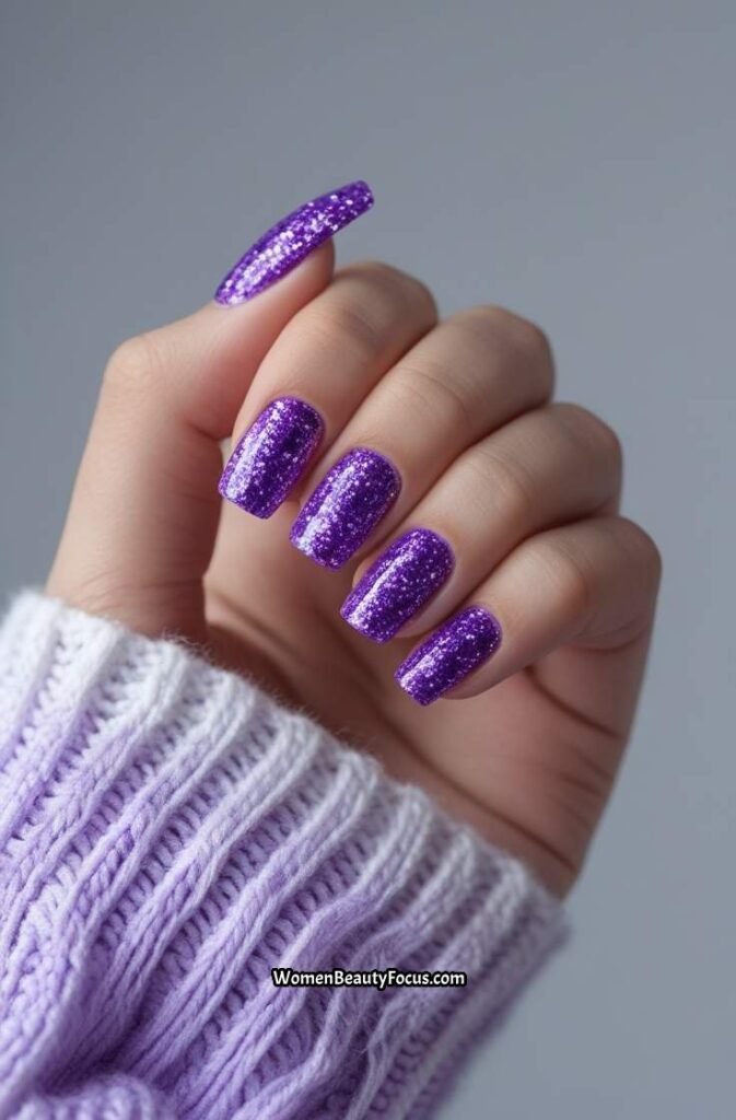 8. Sparkling Purple Glitter Nails