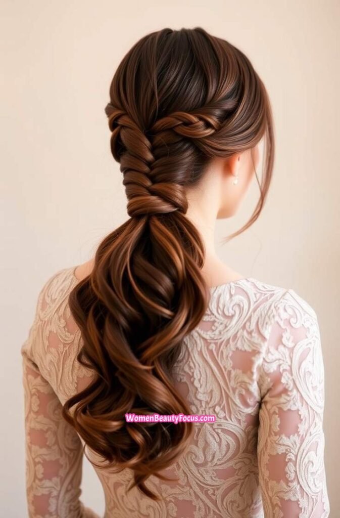 8. Textured Low Ponytail with Braided Accents Back View