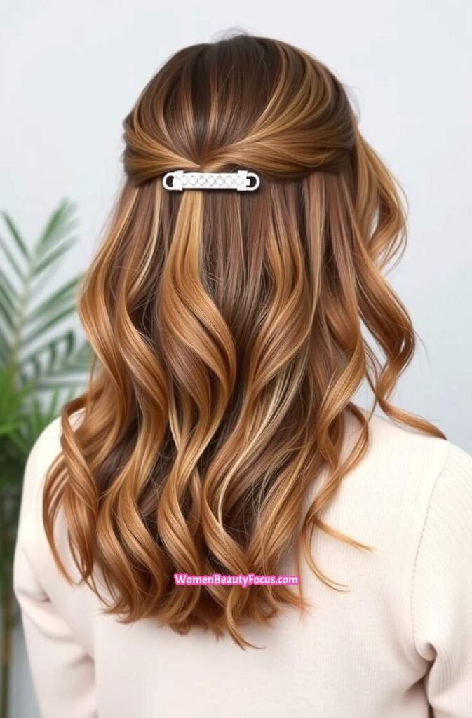 8. Wavy Hair with Barrette Clip Back V