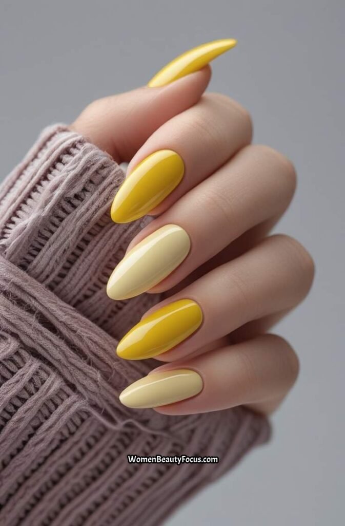 8. Yellow Chrome and Matte Contrast Nails
