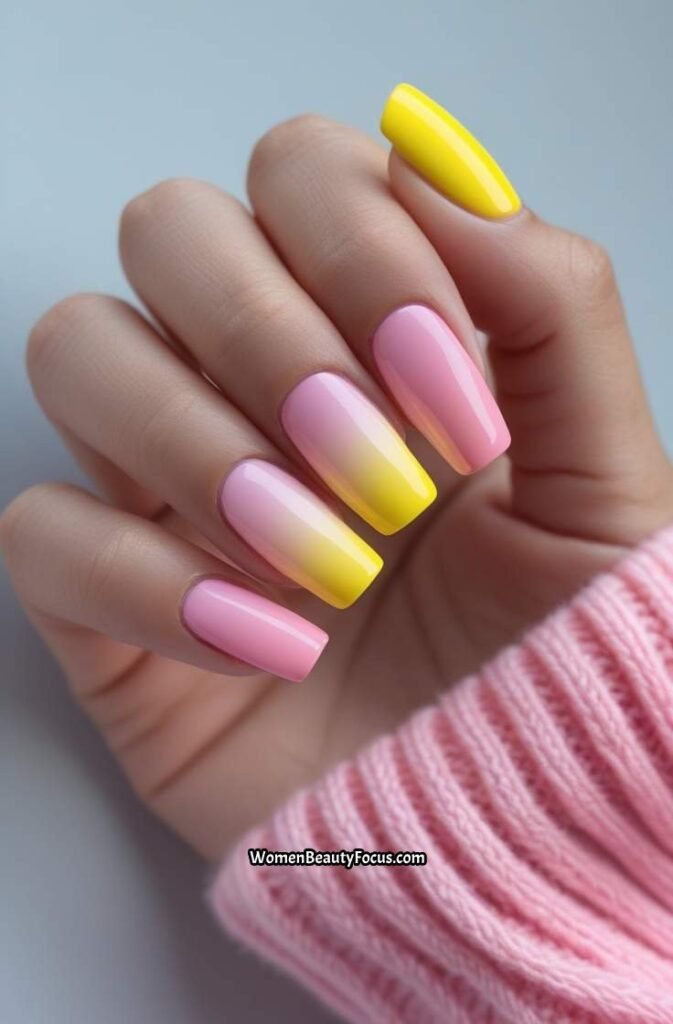 8. Yellow and Pink Gradient Nails