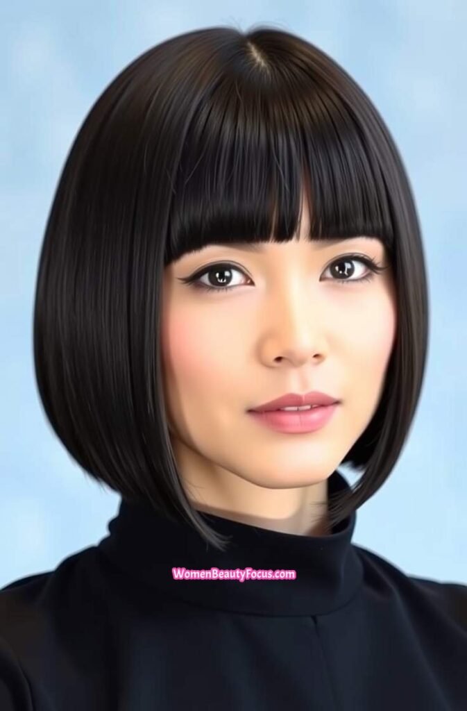 9. Blunt Cut with Middle Part and Sleek Finish Front View