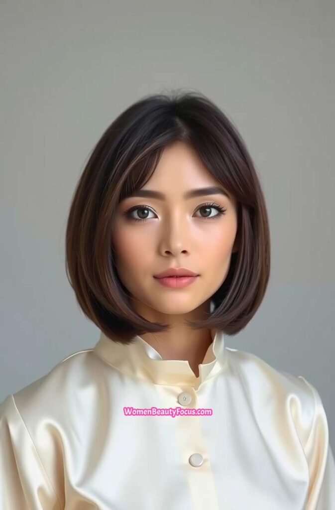 9. Classic French Bob with Wispy Bangs Front View