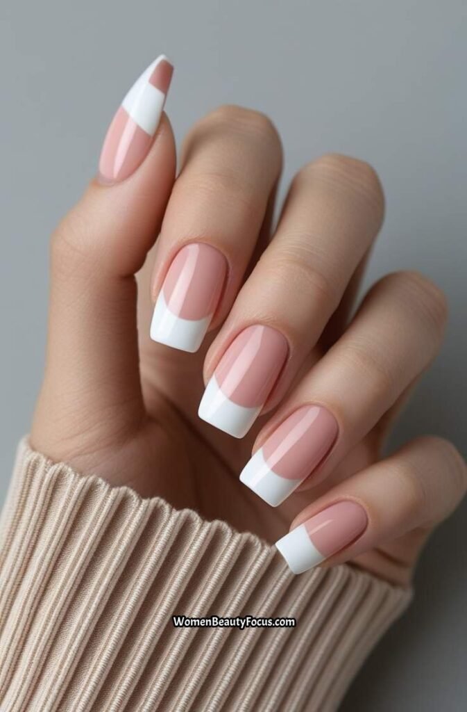9. Classic French Square Nails with Pink Base