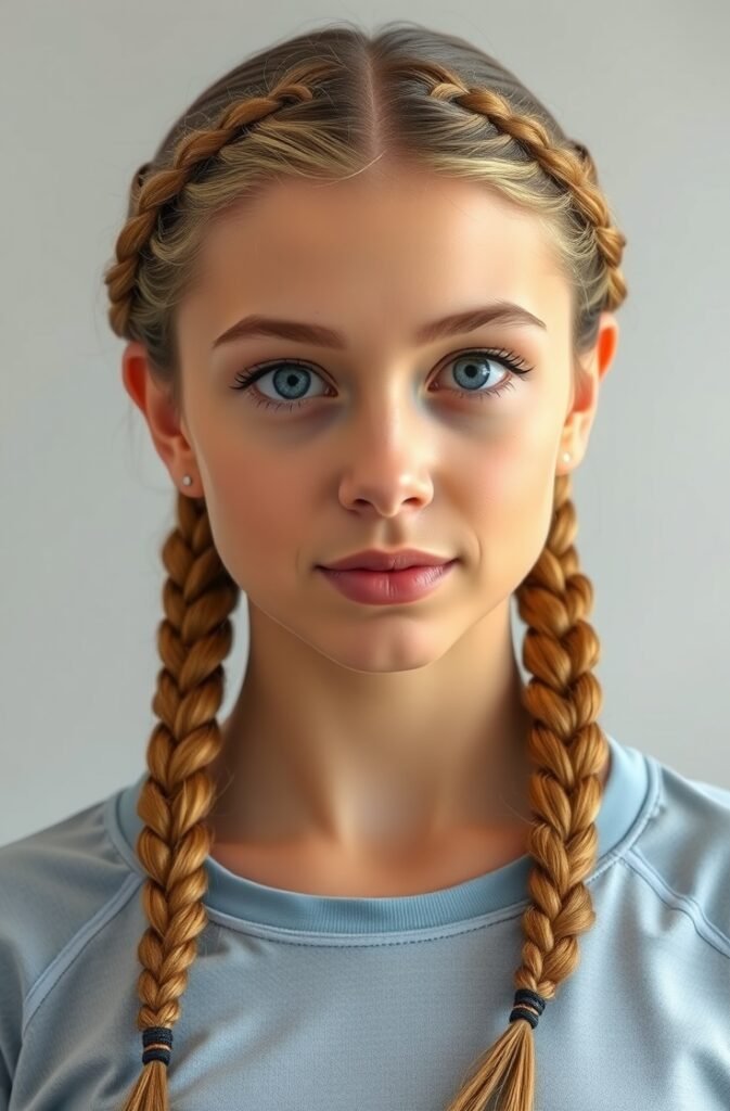 9. Double French Braids Front View