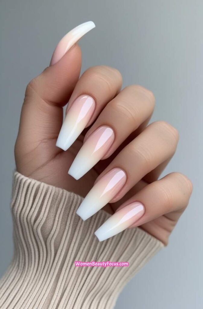 9. French Ombre Nails in Coffin Shape