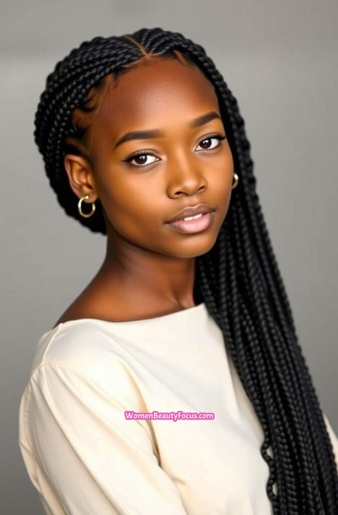 9. Full Fledged Fulani Braids with Side Part Front View