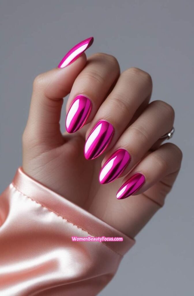 9. Hot Pink Chrome Nails