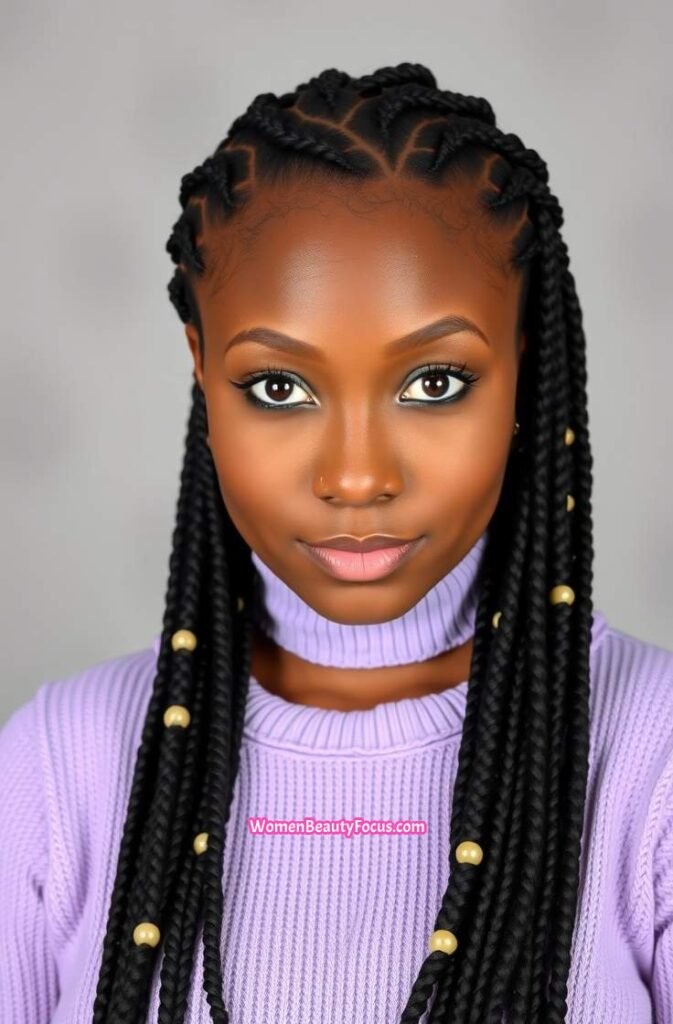 9. Long Braids with Beads FrontStraight View