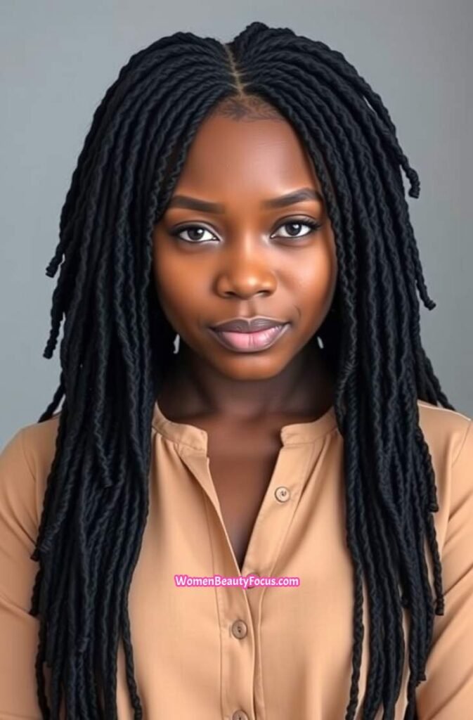 9. Long Locs with Zigzag Parting FrontStraight View