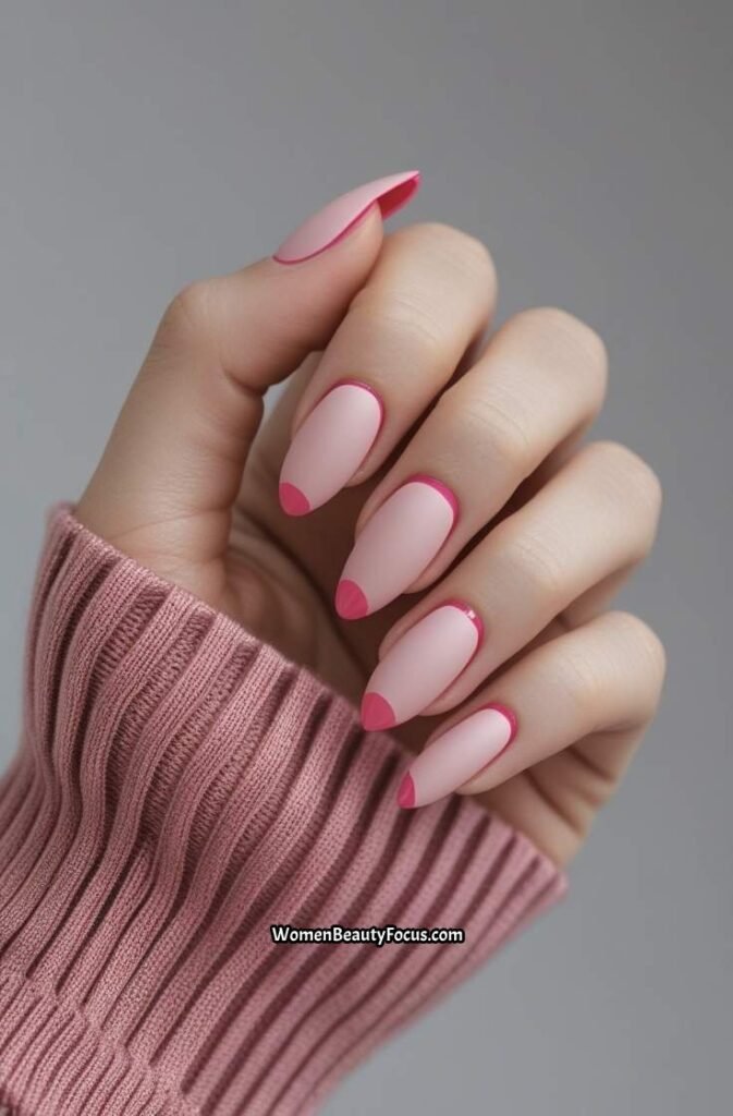 9. Matte Pink Nails with Glossy Tips