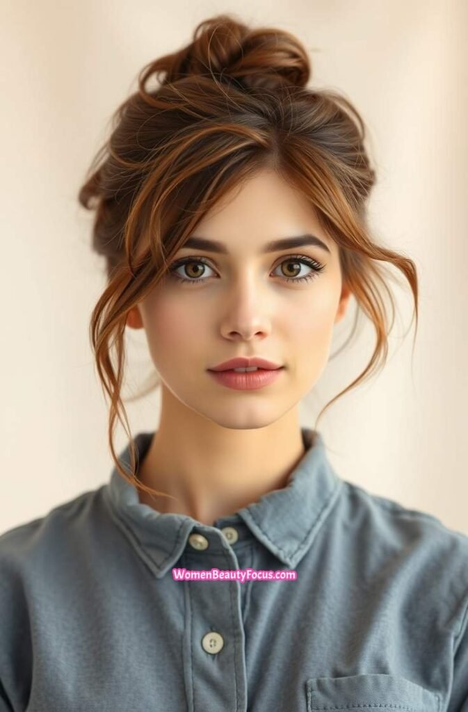 9. Messy Bun with Loose Tendrils Front View