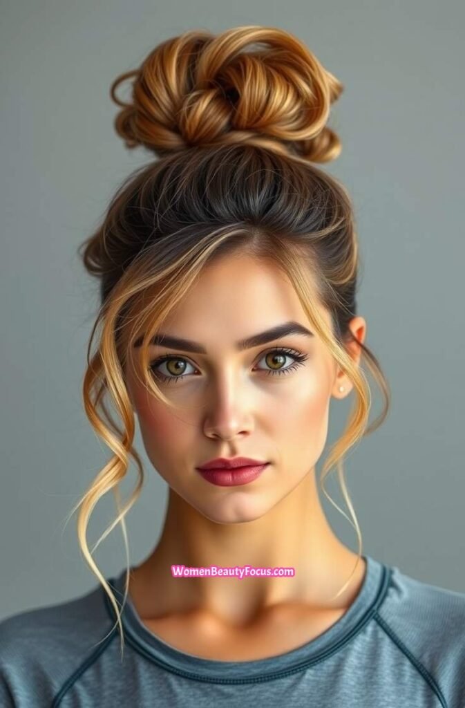 9. Messy Top Knot Bun Front View